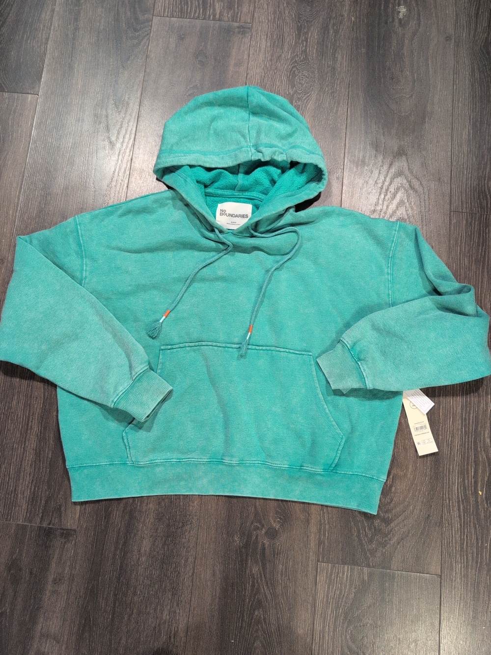 No Boundaries Women's Green Fleece Pullover Hoodie Drawstring Pockets M 8-10